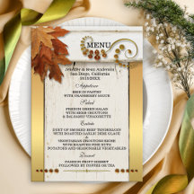 Gold Herbstlaubs Wedding Menu Card
