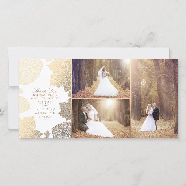 Gold Herbstlaubs White Wedding Foto Vielen Dank Dankeskarte (Vorderseite)