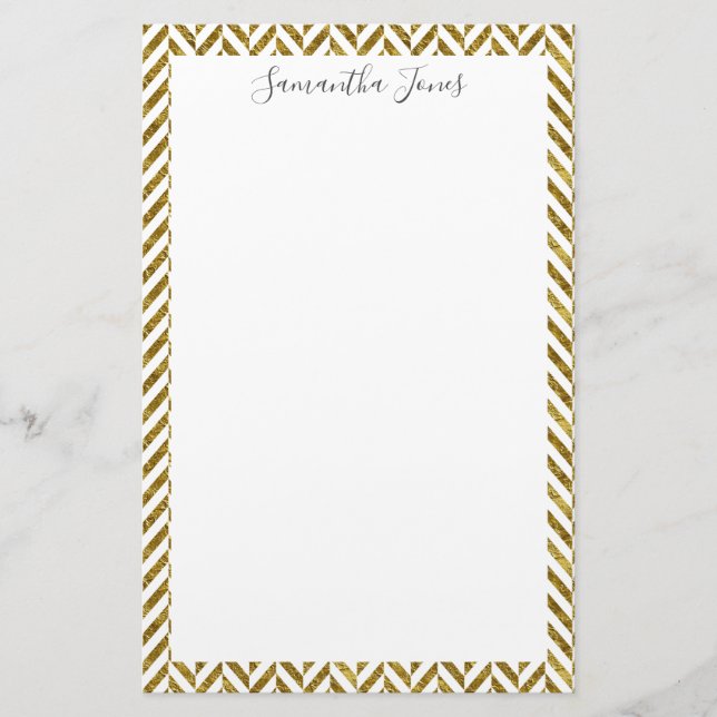 Gold Herringbone-Muster | PERSONALISIERT Briefpapier (Vorderseite)