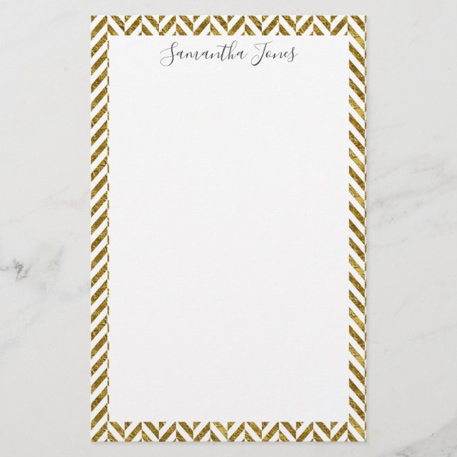 Gold Herringbone-Muster | PERSONALISIERT Briefpapier (Vorderseite)