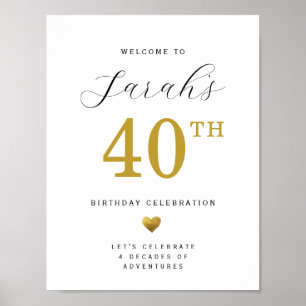 Gold Herz 40. Geburtstags-Willkommen Poster