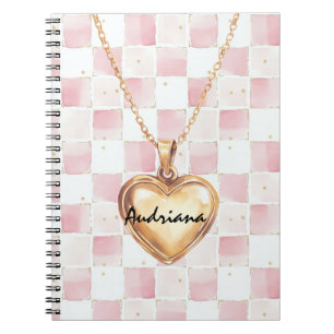 Gold-Herz-Halskette Rosa Weiße Quadrate Notizblock
