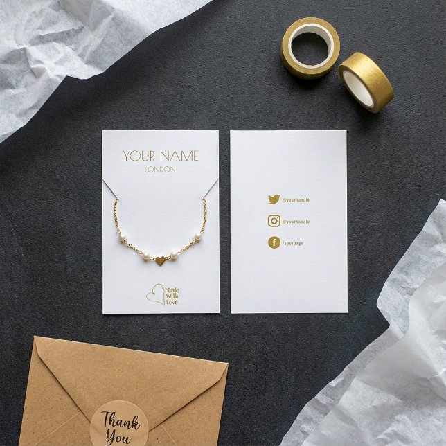 Gold-Herz-Kette oder Armband-Grafikkarte (Gold heart necklace or bracelet display card.)