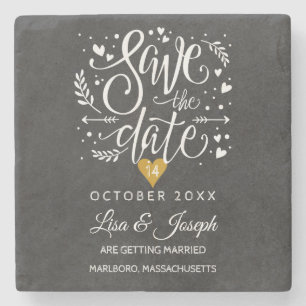 Gold Herz Kreidetafel Save-the-Date Steinuntersetzer