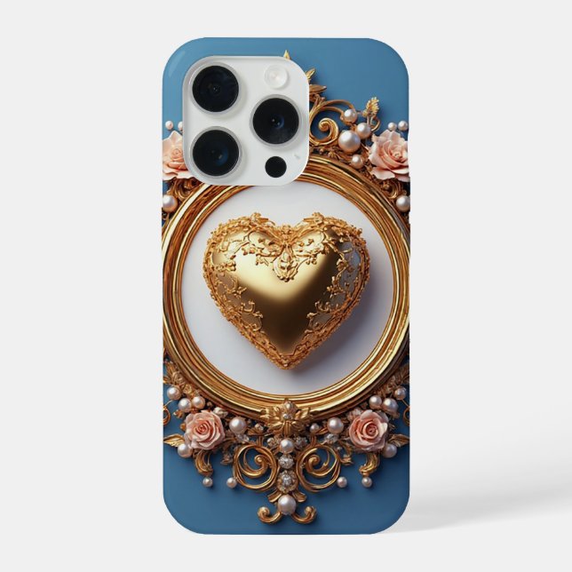 Gold Herz Luxus ✨ Perlen Elegant Romantisch iPhone Hülle (Rückseite)
