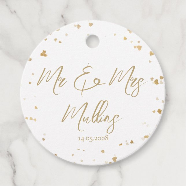 Gold Herz “Mr & Mrs” Hochzeit Geschenkanhänger (Vorderseite)