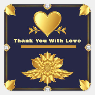 💎 Gold Herz Navy Blau Hochzeits-Dankeschön-Gesche Quadratischer Aufkleber