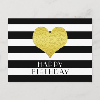 Gold Herz Schwarz Weiß Streifen Alles Gute zum Geb Postkarte