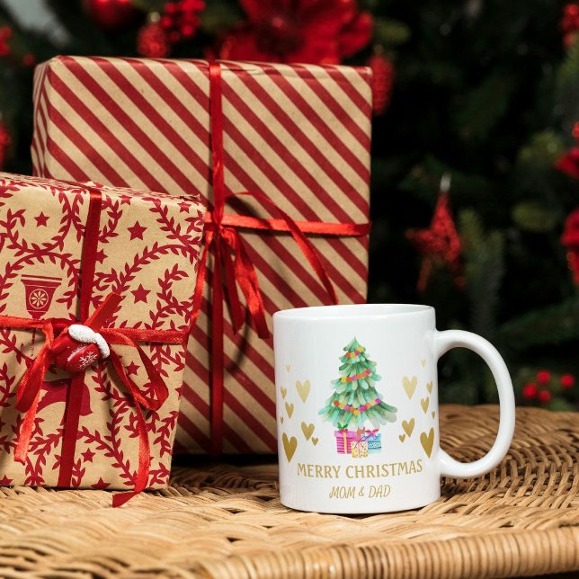 Gold Herz, Weihnachtsbaum, Geschenke Kaffeetasse (Von Creator hochgeladen)