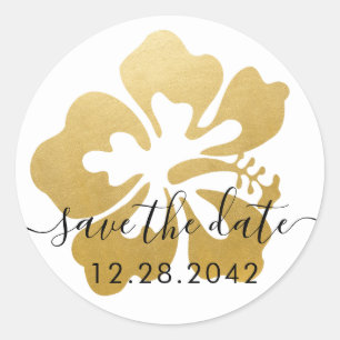 Gold-Hibiskus-Tropenblume Save the Date Runder Aufkleber