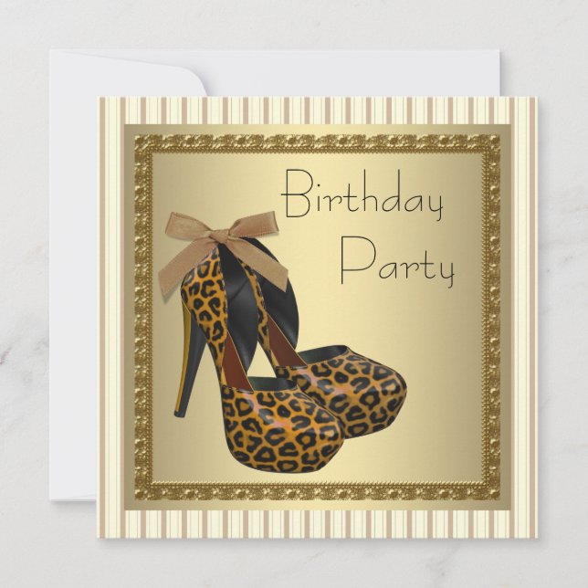 Gold High Heel Schuhe Frauen Leopard Geburtstag Einladung (Vorderseite)