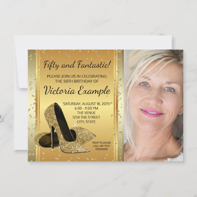 Gold High Heel Schuhe Geburtstagsparty Einladung (Vorderseite)