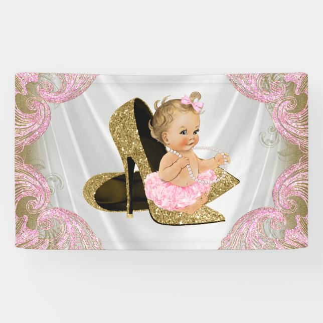 Gold High Heel Shoel Baby Dusche Banner (Horizontal)