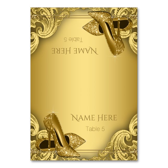 Gold High Heel Shoel Cards Tischnummer (Vorderseite)