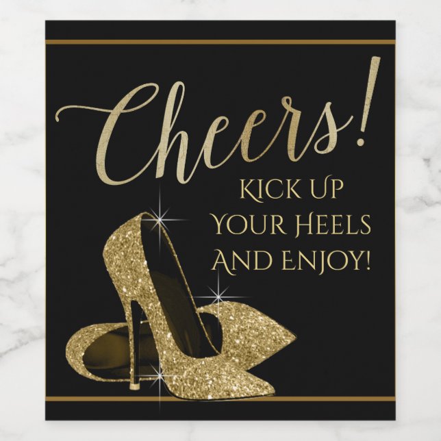 Gold High Heel Shoel Cheers Wein Flaschen Etikette Weinetikett (Einzelnes Label)
