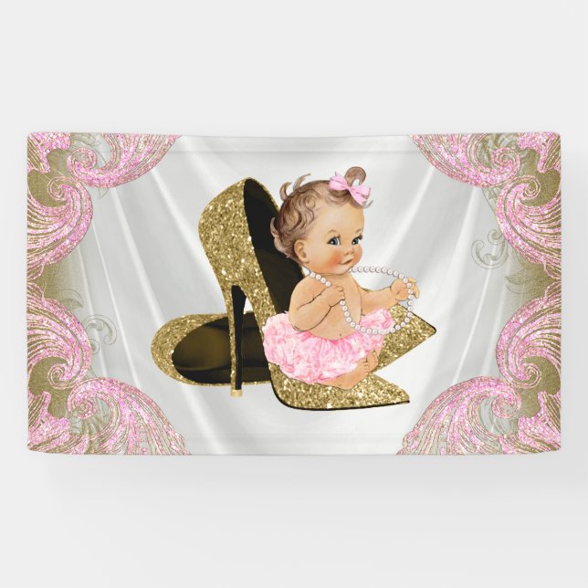 Gold High Heel Shoel Girls Babydusche Banner (Horizontal)