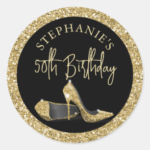 Gold High Heels 50. Geburtstag Personalisiert Runder Aufkleber