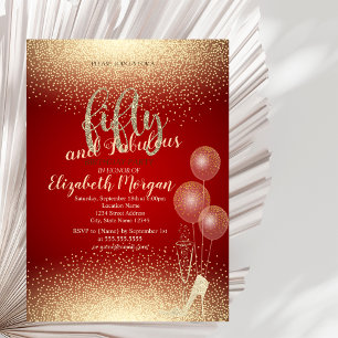 Gold High Heels Confetti, 50. Geburtstagsparty Rot Einladung