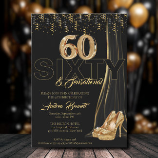 Gold High Heels Elegant 60. Sensationeller Geburts Einladung