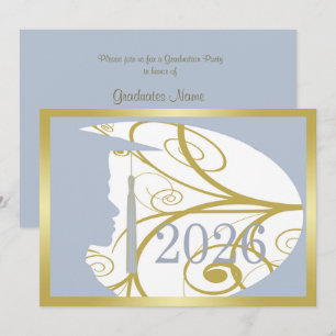 Gold/Himmelblau-Mann-Silhouette 2026 Abschlussfeie Einladung
