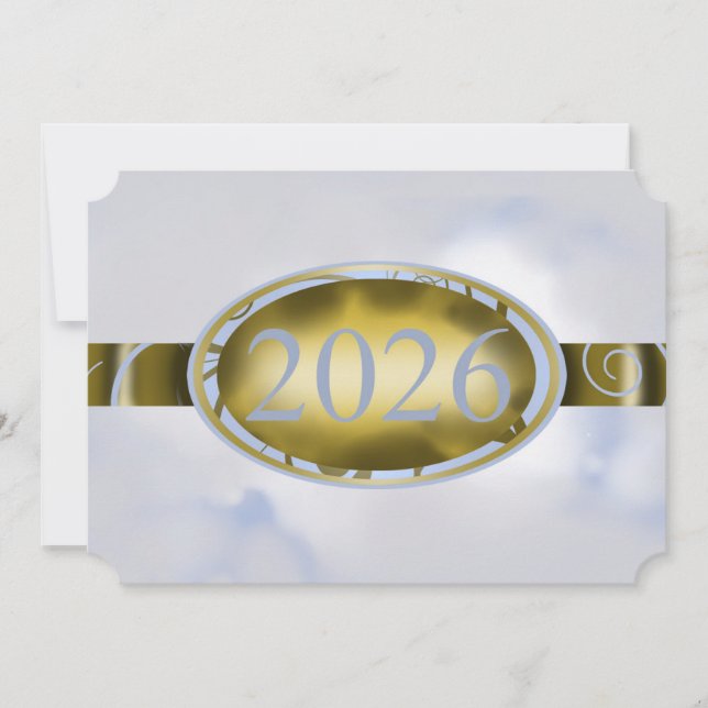 Gold & Himmelblauer Abschluss-Blumen-Button 2026 K Einladung (Vorderseite)