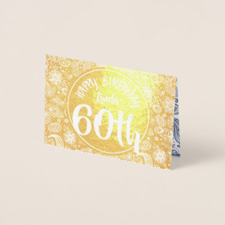 Gold Hippie Vintages Blumenmuster 60. Geburtstag C Folienkarte