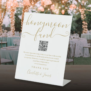 Gold Hochzeitsgeschenk QR Code Sockelschild