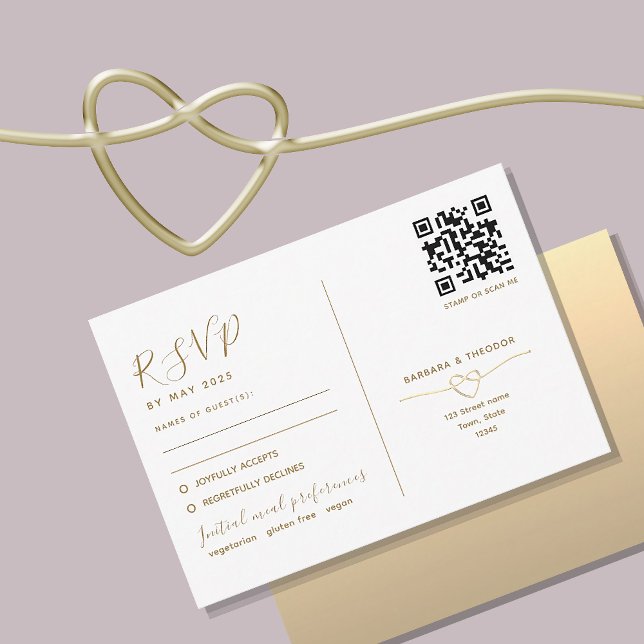 Gold-Hochzeitskarte mit zwei Funktionen und QR-Cod RSVP Karte (Von Creator hochgeladen)