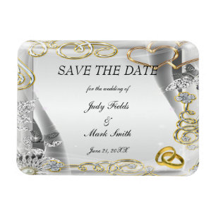 Gold-Hochzeitsraten und -Herz sichern das Date Mag Magnet