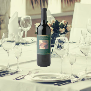 Gold-Hochzeitsskriptbrille und Gräuel-Foto Grün Weinetikett