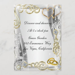 Gold-Hochzeitstiefel und Herz-Empfang-Karte Einladung