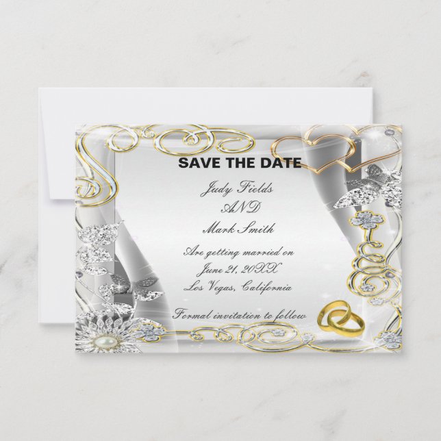 Gold-Hochzeitstiefel und Herz-Save the Date-Karte Einladung (Vorderseite)