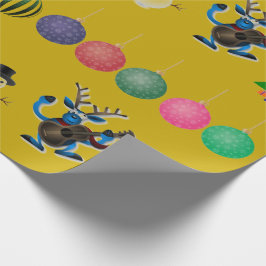 Gold Holiday Fun Deer Snowman Wrapping Paper Geschenkpapier