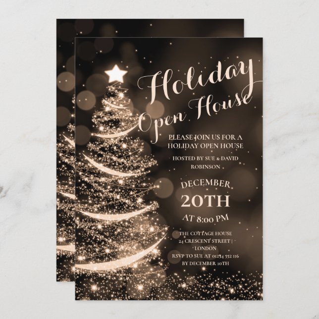 Gold Holiday Open House Party Einladung (Vorne/Hinten)