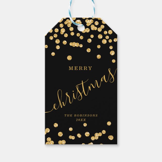 Gold Holiday Weihnachten Glitzer Confetti Black Geschenkanhänger (Vorderseite)