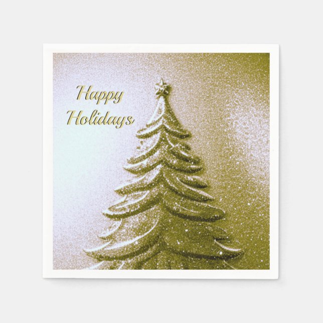 Gold Holiday Weihnachtsbaum Papier Napkin Serviette (Vorderseite)