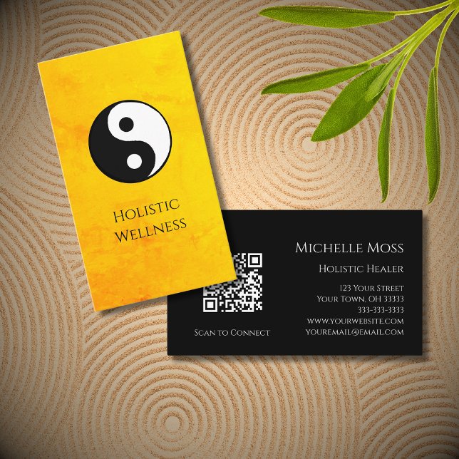 Gold Holistic Wellness Yang Symbol QR Code Visitenkarte (Von Creator hochgeladen)