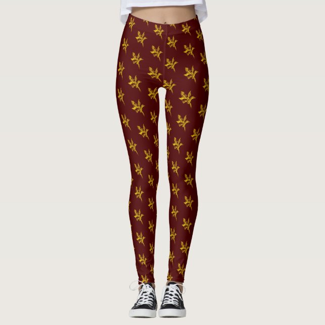 Gold Holly Blätter und Berries Leggings (Vorderseite)