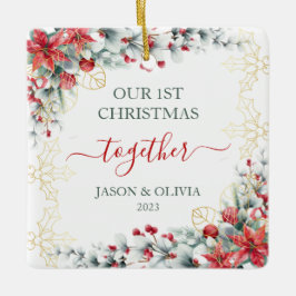 Gold Holly Greenery Floral 1. Weihnachten gemeinsa Keramikornament