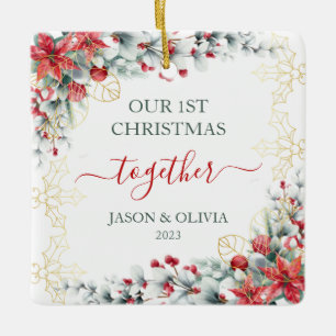 Gold Holly Greenery Floral 1. Weihnachten gemeinsa Keramikornament
