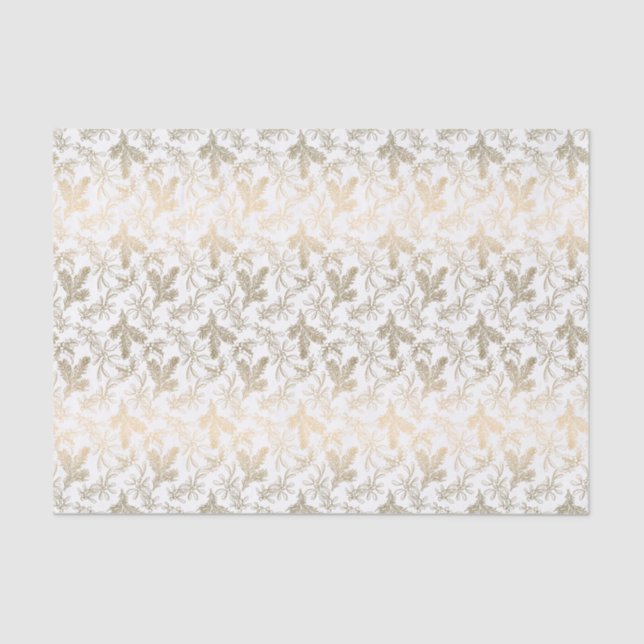 Gold Holly, Mistletoe und Pine Branches graviert Seidenpapier (Vorderseite)