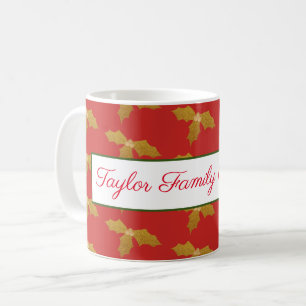 Gold Holly on Red Customizable Kaffeetasse