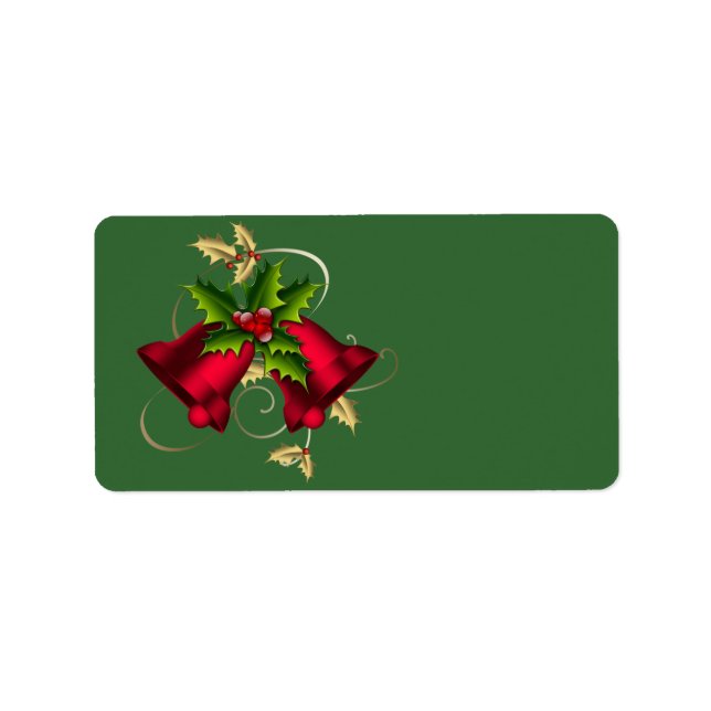Gold Holly Red Bells Green Christmas Labels Adressaufkleber (Vorne)