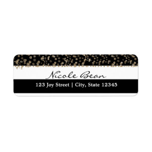 Gold Hollywood Black & White Strips - Adressetiket