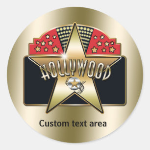 Gold Hollywood Retro-Typografie Stern Party-Aufkle Runder Aufkleber