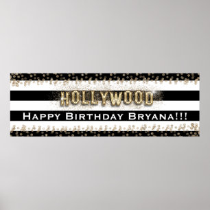 Gold Hollywood Schwarz-Weiß-Streifen individuell a Poster