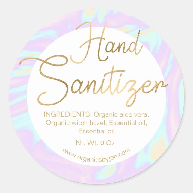 Gold Holographic Chic Hand Sanitizer Labels Runder Aufkleber (Vorderseite)
