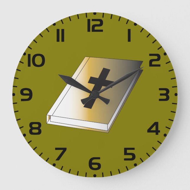 Gold Holy Bible with Black Cross Religious Große Wanduhr (Vorderseite)