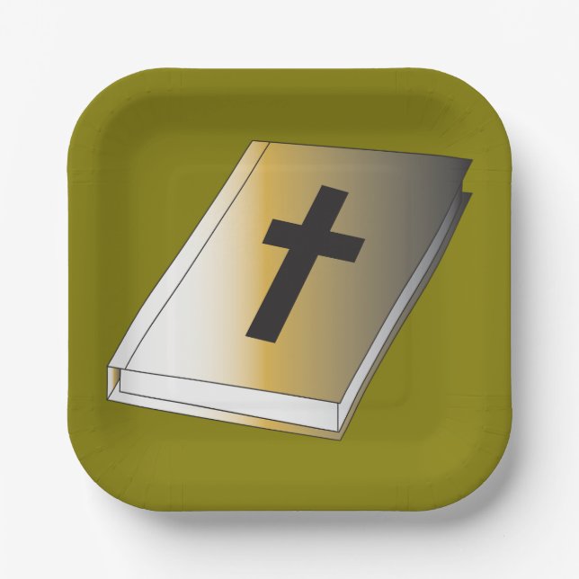 Gold Holy Bible with Black Cross Religious Pappteller (Vorderseite)