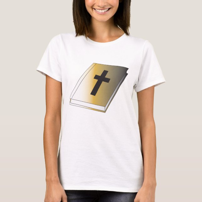 Gold Holy Bible with Black Cross Religious T-Shirt (Vorderseite)